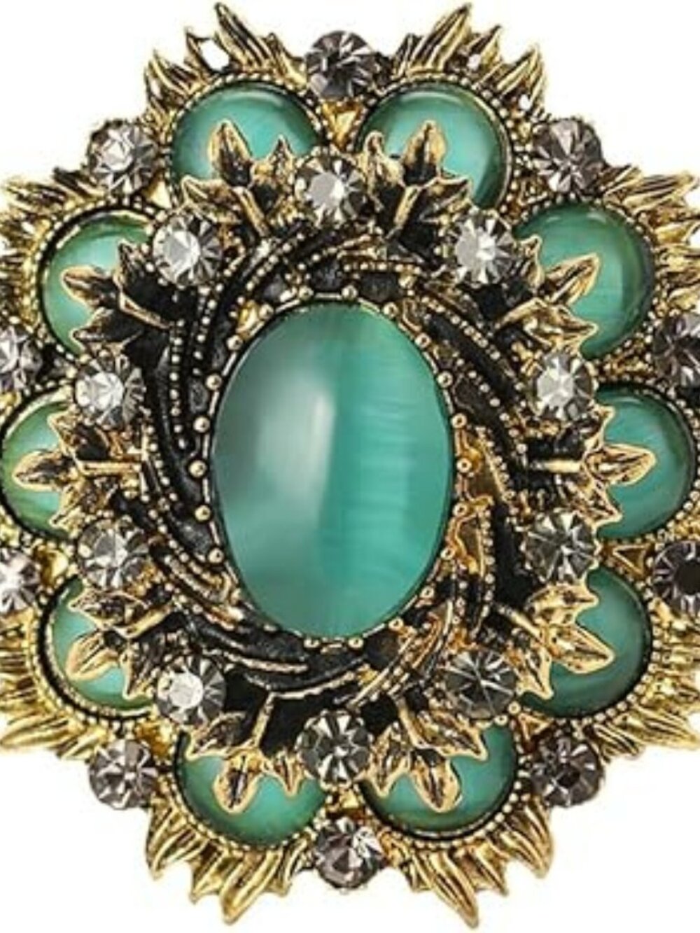 NEW Brooch Pin Baroque Crystal Cat Eye Green with Gold Elegant High Fashion